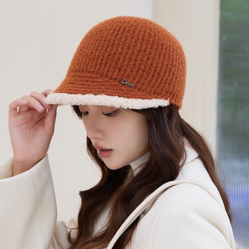 

Autumn and winter temperament bucket hat women windproof warm cold versatile face small knitted bucket hat 52-56cm