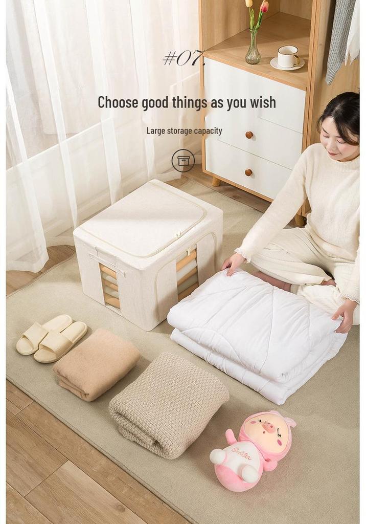 Tianshan Cotton & Linen Foldable Storage Box with Thick Steel Frame