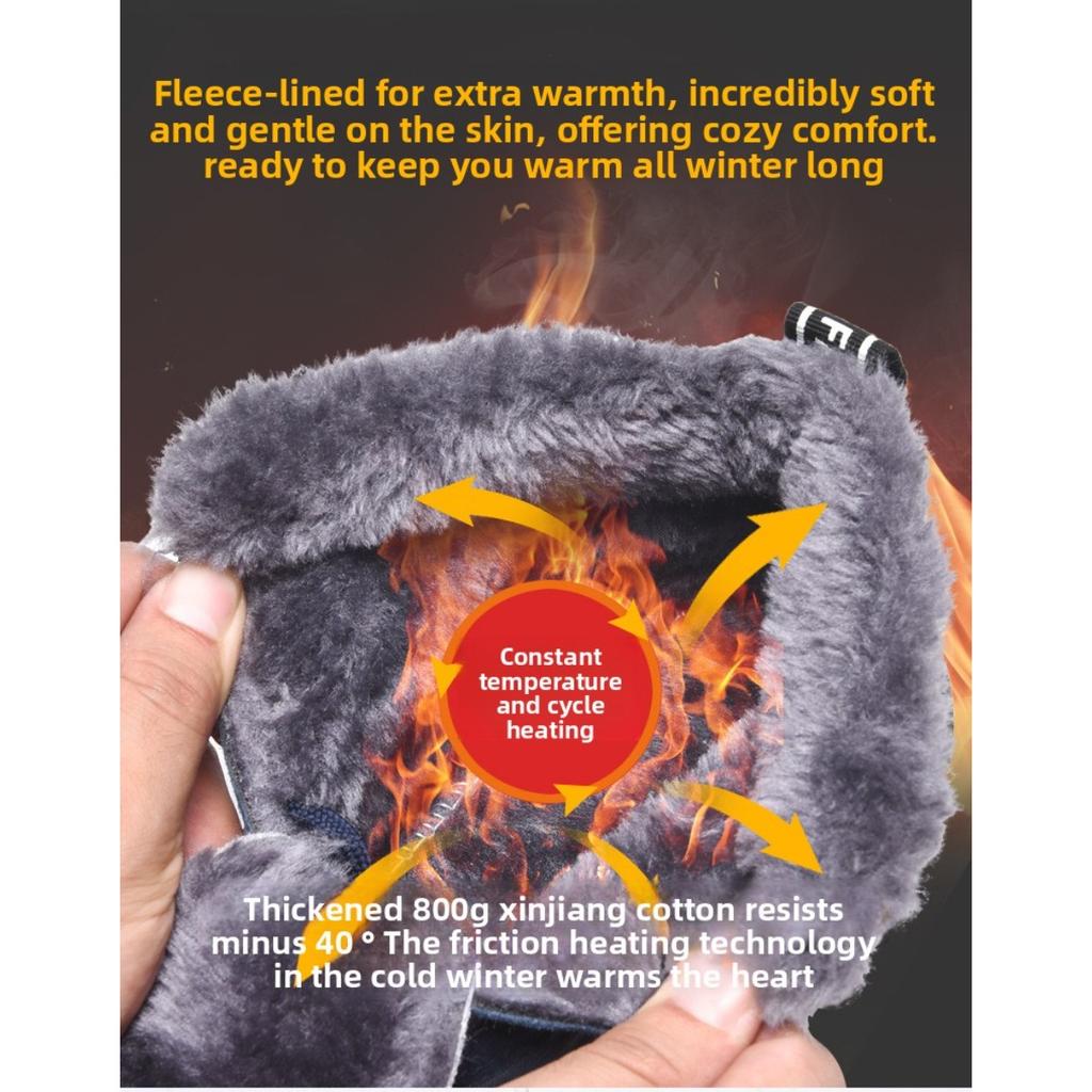 Winter Cotton Boots, Warm and Thick, Plus Size Cotton Shoes with Soft Soles, Men's Mid Top Snow Boots