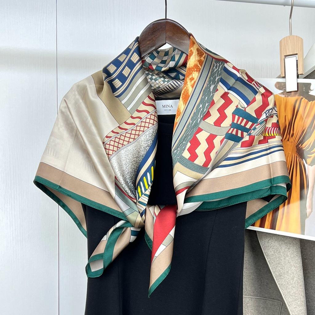 Silk Temperament Saddle Mulberry Silk Plain Silk Satin Silk Scarf Women'S 90 Square Scarf Scarf With Professional Wear Binding Bag