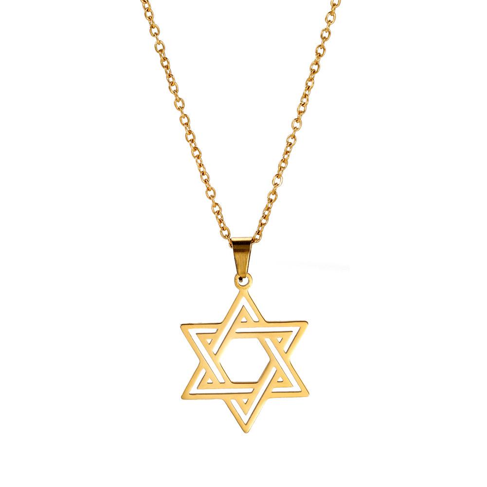 Titanium Steel Hollow Hexagram Pendant Necklace Hip Hop Minimalist Fashion Men's Chain