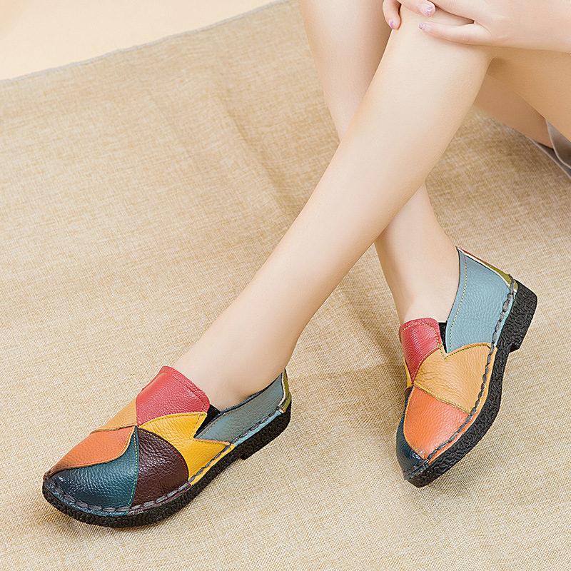 

Female Ladies Women Mother Genuine Leather Shoes Flats Designer Loafers Moccasins Slip On Colorful Plus Size 41 42 42 жовтий