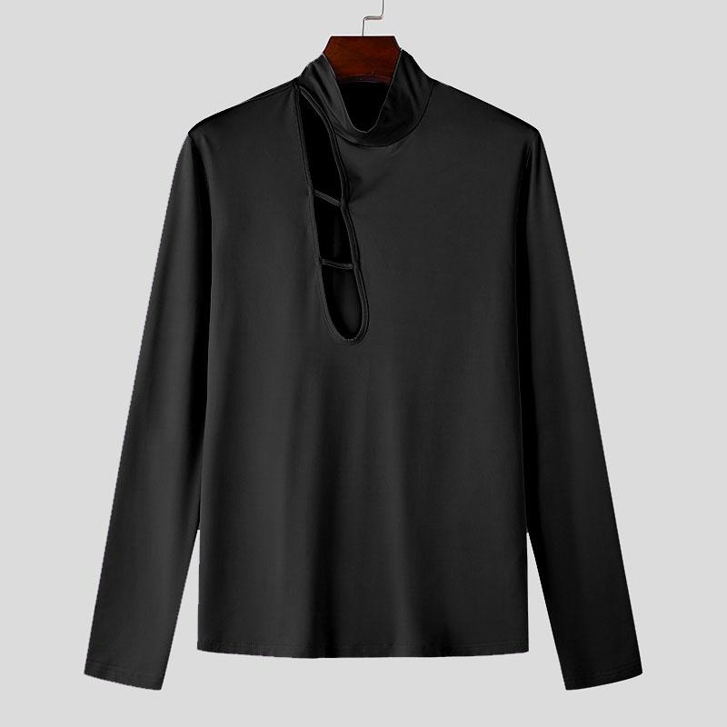 

INCERUN Мужские топы с воротником-стойкой и длинным рукавом, тонкие, повседневные, короткие, майки XL чёрный