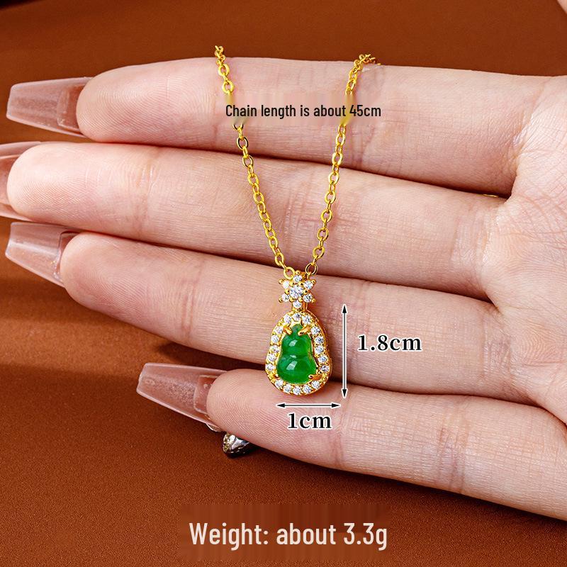 

Этническое ожерелье в винтажном стиле с изумрудной тыквой и набор сережек-гвоздиков из вьетнамского золота для женщин.