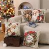 4Pcs Christmas Pillow Cover Set of 4 Linen Cushion Cases Santa Claus Reindeer Snowman Decorative Throw Pillow for Sofa Home Decor