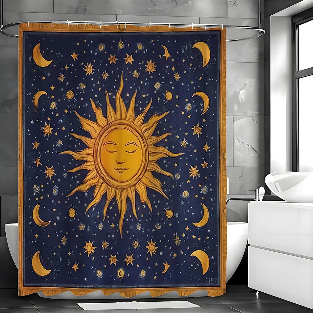 Sun God Moon Stars Shower Curtain, Bathroom Decorative Shower Curtain, Waterproof Shower Curtain with Hooks