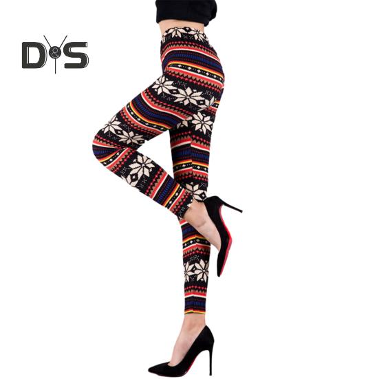 Autumn Winter Women Pants Snowflake Elk Print High Waist Tummy Control Soft Elastic Thermal Skinny Butt lifted Yoga Trousers Lady Leggings