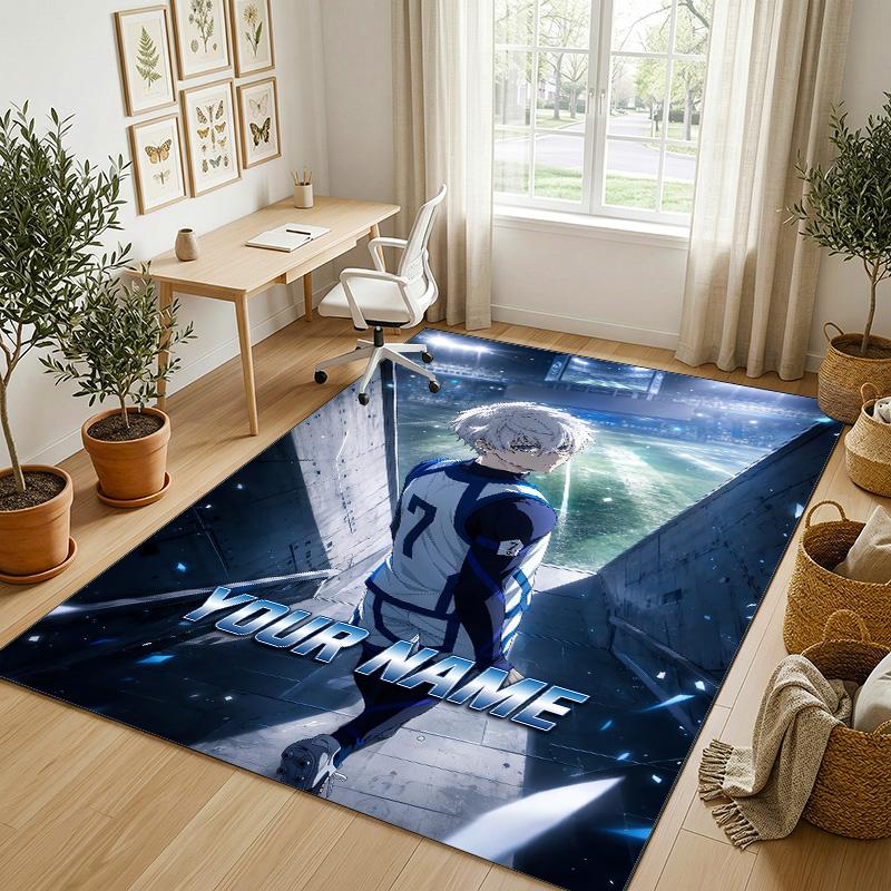 Personalized Crystal Velvet Carpet,Blue Lock Custom Printed Name, Plush Area Rug For Home Indoor Decor