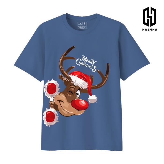 Men Women combed 24S Premium Christmas reindeer couple family printed T-shirt-hn201 red, S