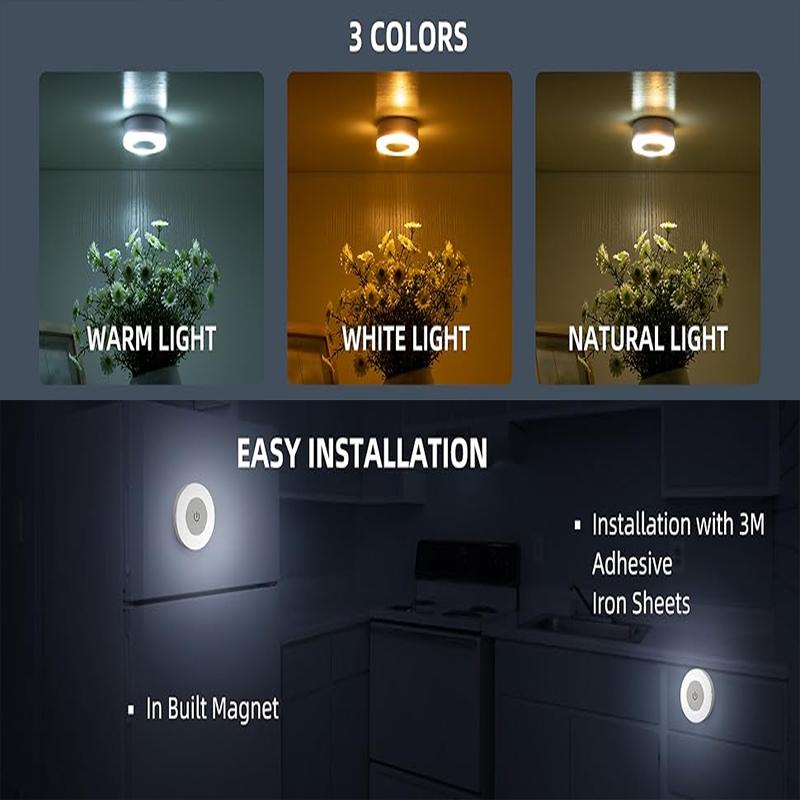 Night Touch Light Bright LED Push Lamp, 3 Colors Dimmable Rechargeable Puck Tap Nightlight Wireless Stick on Lighting
