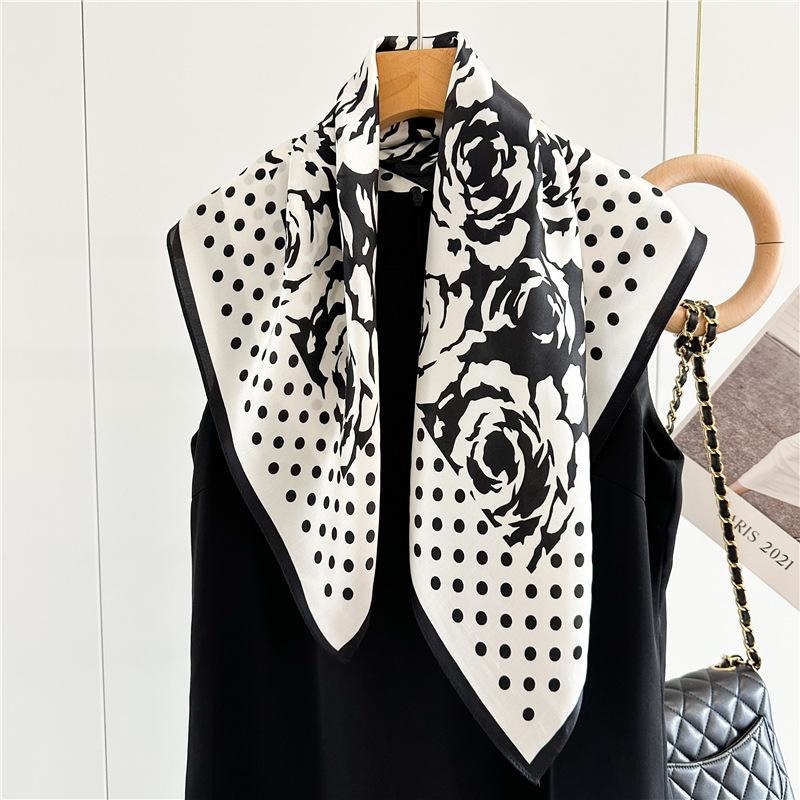 Classic French Retro Camellia Silk Scarf Women's Spring and Summer Fashion Versatile Mulberry Silk Scarf Chinese Scarf Shawl