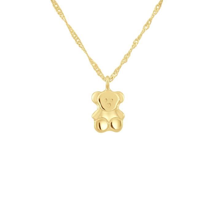 Collier Enfants - LÉA &amp; ARTHUR - Motif NOUNOURS - Or Jaune 375 - Longueur 42cm - Maille Singapour