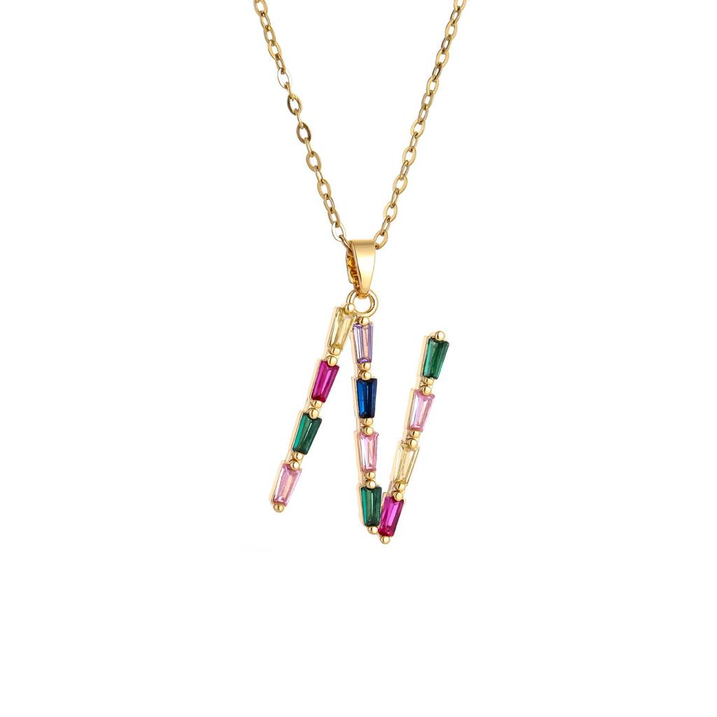 Ladies' Diamond & Colored Gemstone Metal Necklace, Heavy Craftsmanship Premium Design Initial Necklace, Gift for Women, Holiday Present, Party Jewelry