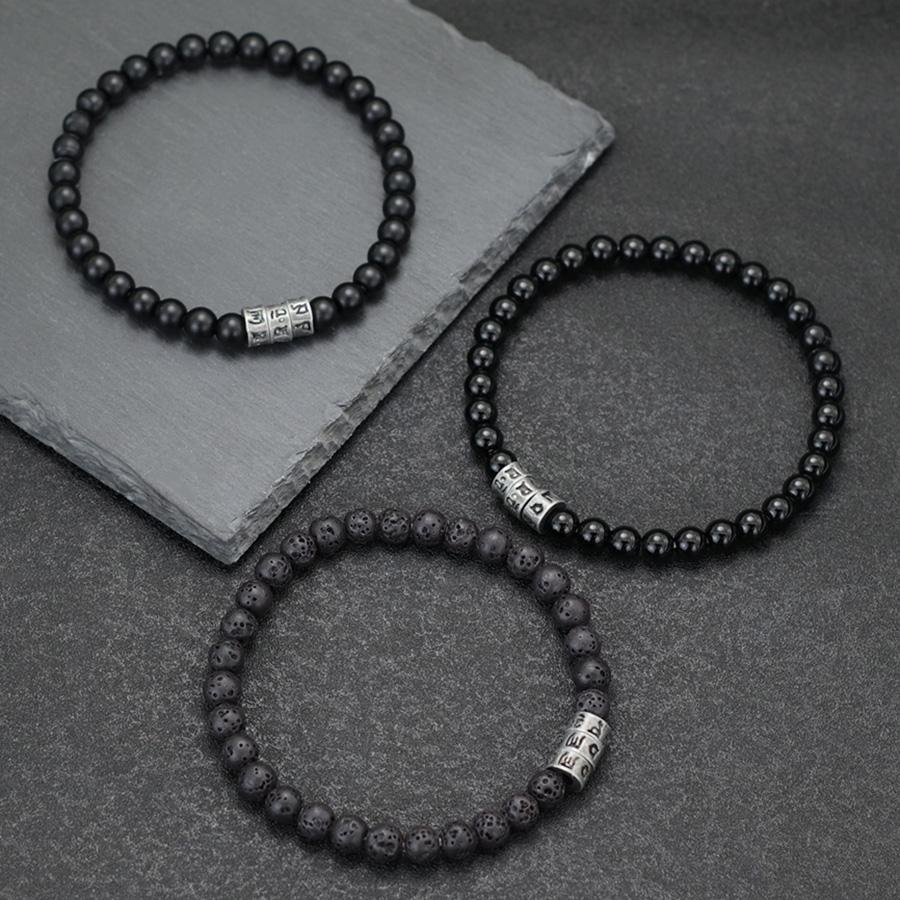 Vintage Black Onyx Stone Strand Bracelet For Men Viking Sanskrit Brazalete Leisure Accessories Erkek Bileklik Pulseria Hombre