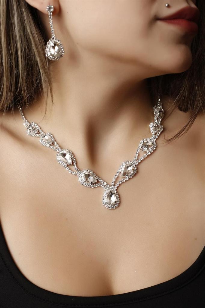 Sada náhrdelníku a náušnic z postříbřeného kamene Hurrem Set pro zvláštní příležitosti Svatební sada Choker