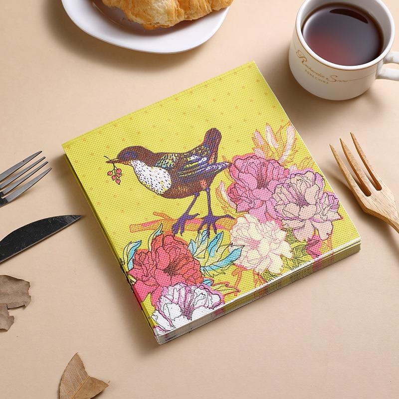 20pcs/pack 33x33cm Birds Flower Paper Cocktail Wedding Birthday Party Decoration Square Dinner Napkins