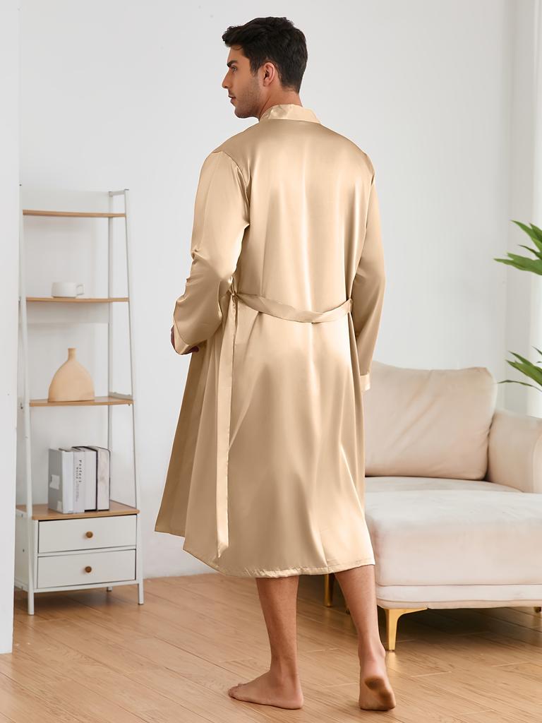 Herren Einfacher Stil Lässige Pyjama-Sets, Herren Bequemer Einfarbiger Morgenmantel, Eleganter Morgenmantel zum Schnüren & Lockere Shorts Hauspyjama-Sets