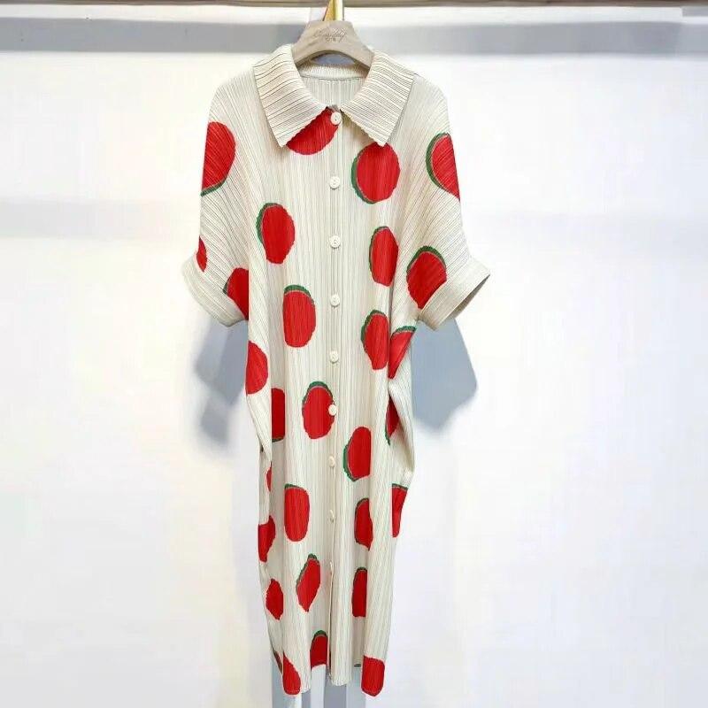 Wrinkled Spring/Summer New Slim and Fashionable Women's Versatile Lapel Long Women's Dress