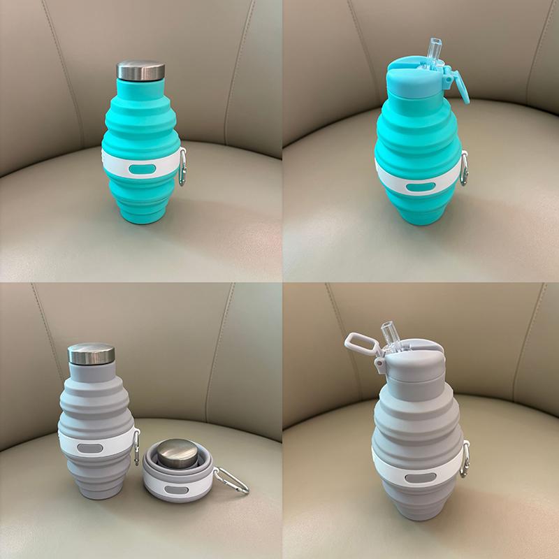 Reusable 475Ml Collapsible Water Bottles Retractable Portable Hiking Cups With Carabiner Silicone Folding Drink Cups Sport
