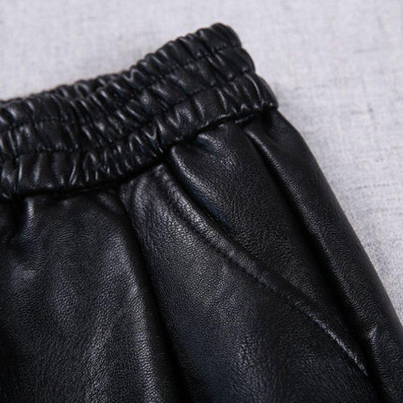 Faux Leather Plush Thickened High Waist Elastic Korean Size Pu Pants Women's  Fashion  Pants Women Clothing