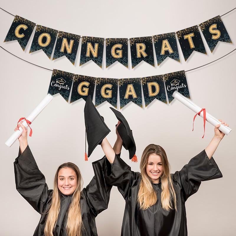 2025 Congrates Grad Banner Garland Star Paper Bunting Set Graduation Party Decoration Supplies Congratulation Garland Flags New
