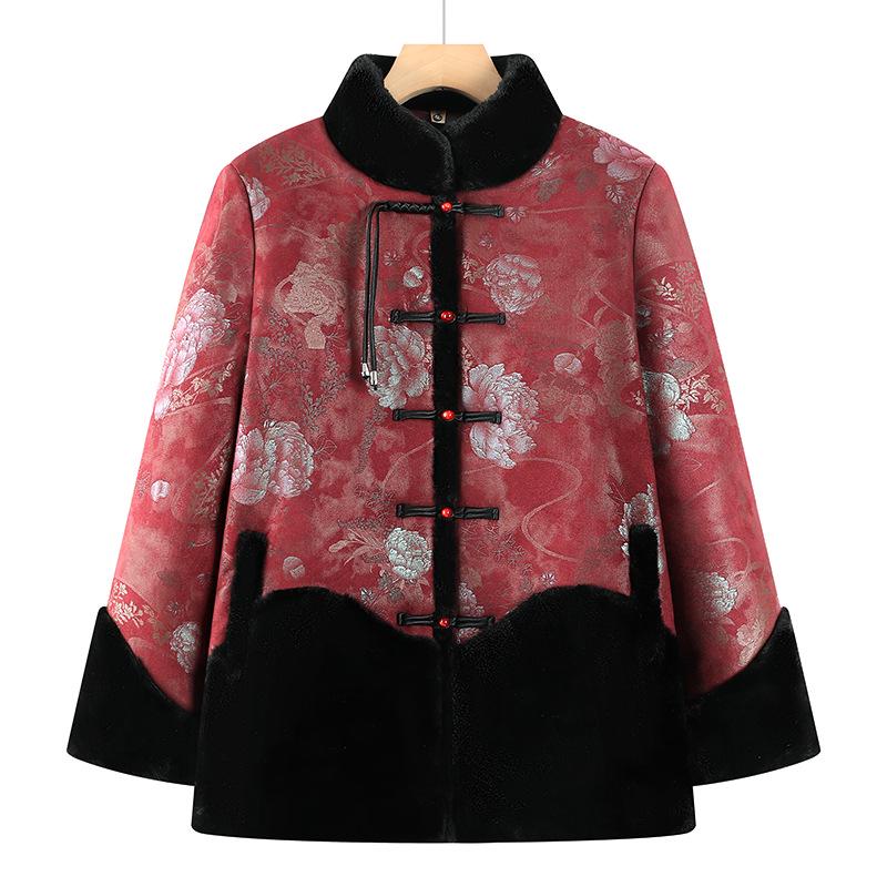 Veste d'hiver surdimensionnée en coton 200 Jin pour femmes rondes et âgées, Manteau épais doublé polaire