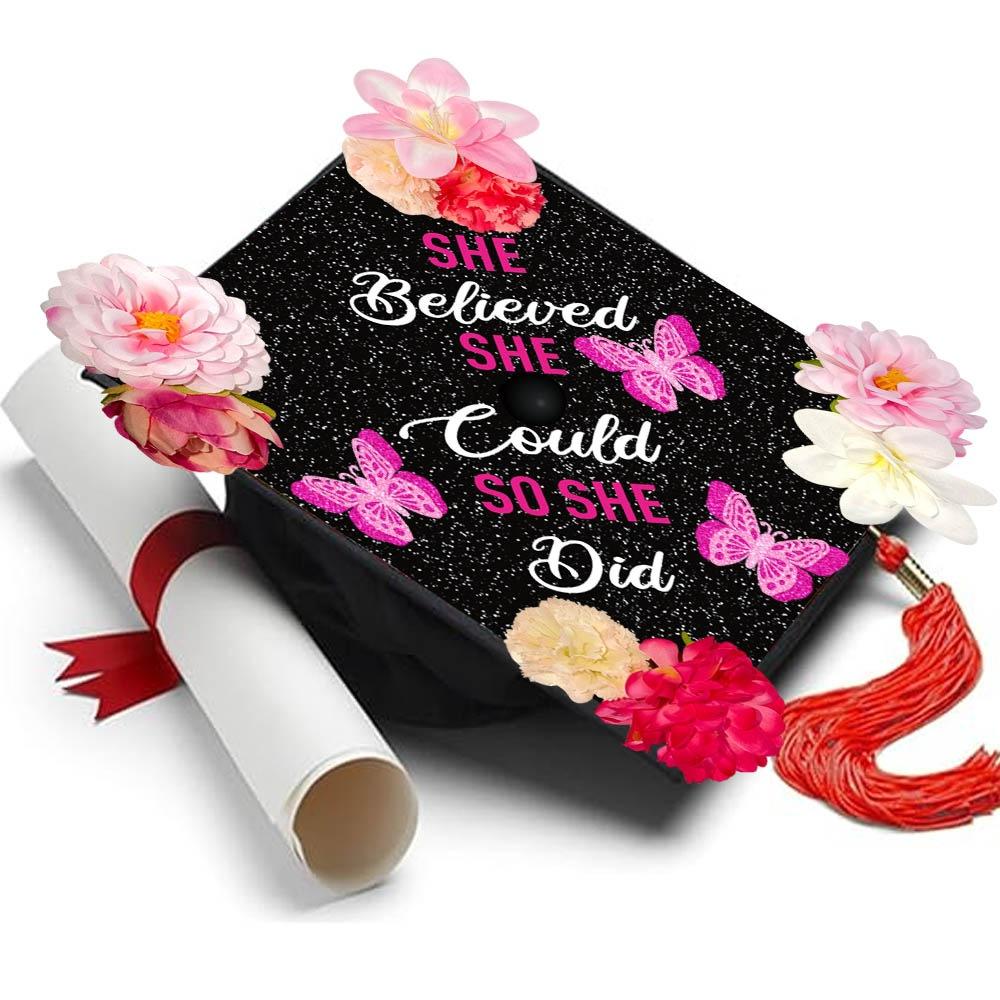 Graduation season decorative headgear hat, scholar hat DIY butterfly flower graduation party decoration supplies