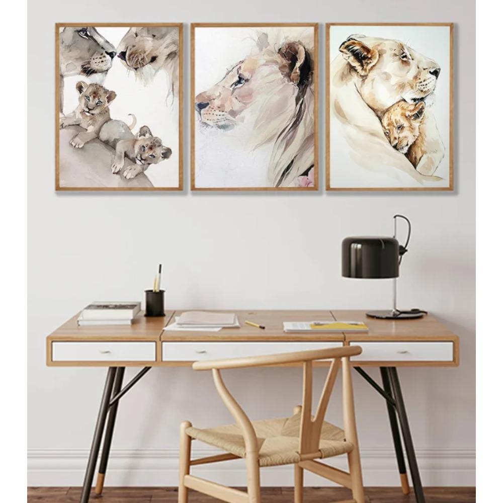 Modern Animal Wall Art Poster Loving Lion Family Canvas Painting Print for Living Room Picture Home Wall Decoration Cuadros
