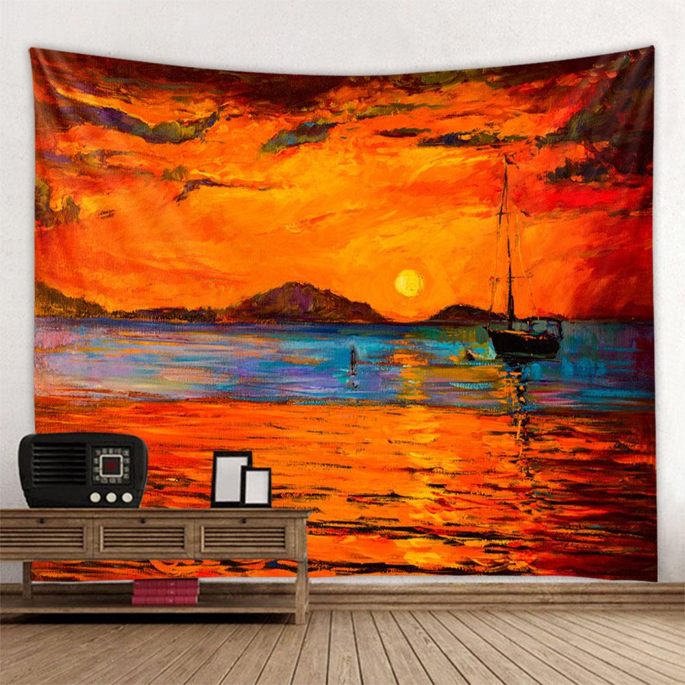 Bohemian Tapestry Wall Hanging, Hippie Wallpaper, Sea View Sunrise, Living Room Bedroom, Blanket, Bed Sheet, Beach Towel