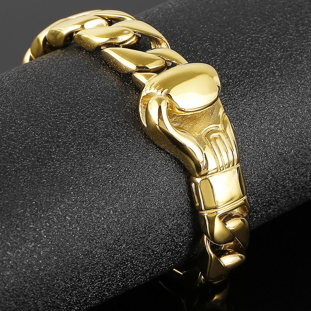 15MM Vacuum Plating Gold Color Men's Cuban Link Chain Bracelet Punk 316L Stainless Steel Boxing Gloves Style Bracelet for Men