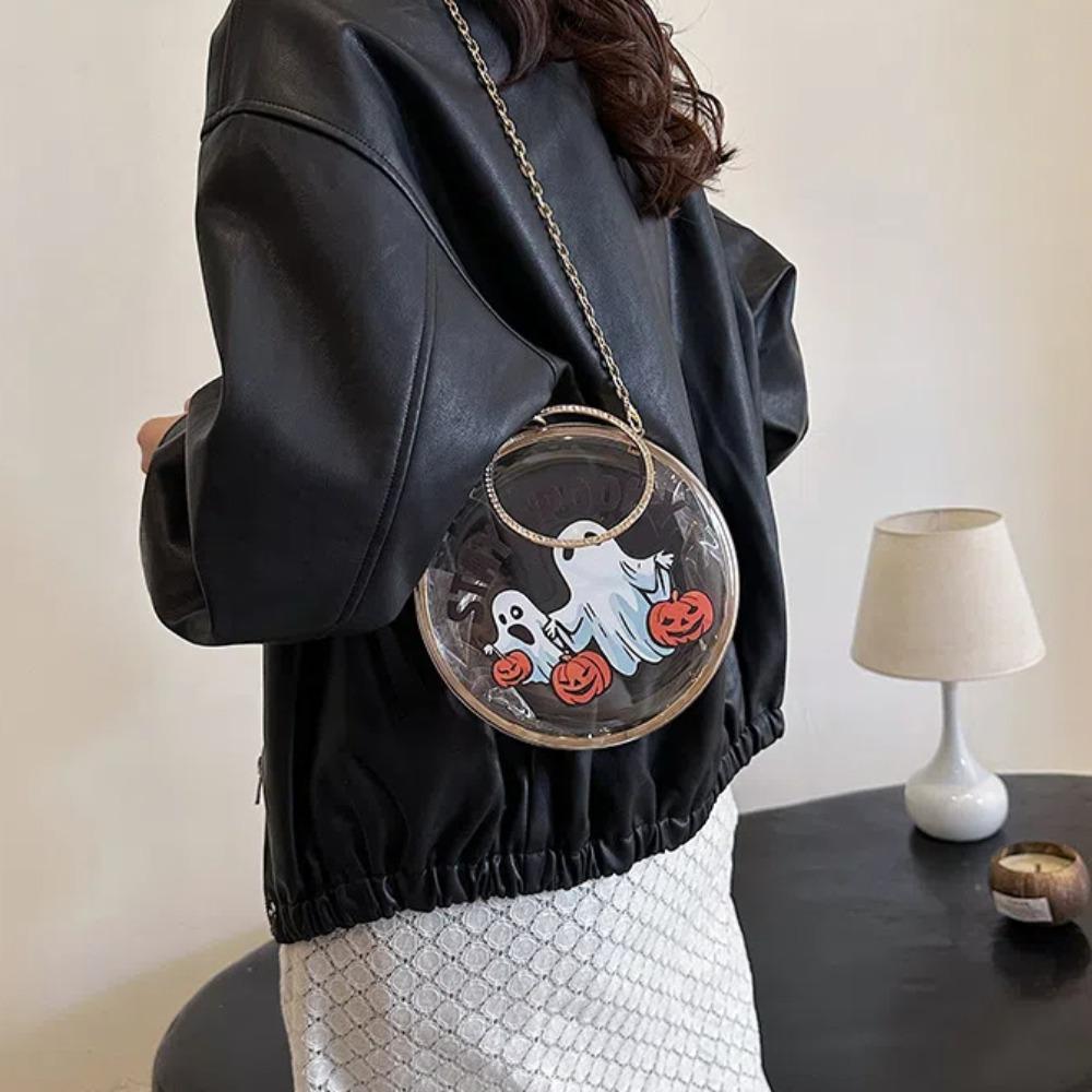 Zinc Zinc Alloy Halloween Round Handbag Printed PVC Transparent Pouch Storage Bag Doll Hanging Pouch  Figure