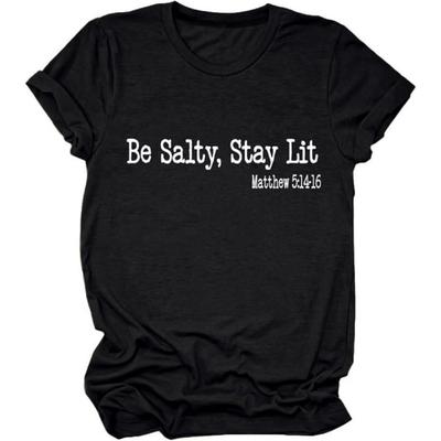 Semisun Christian Tshirts for Women Be Salty Stay Lit Shirt Funny Christian Saying Graphic Tee Jesus Faith Casual Tops