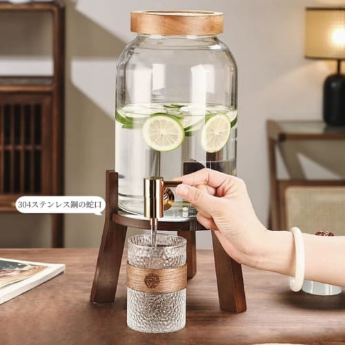 Bxzzuis Glass Drink Server with Faucet, Large Capacity 3L/4L/5L/6L, Water Bottle/Storage Container, Drinking Water Bucket, Plum Wine, Juice, Beer, Sea