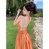 French Vacation Neck Strap Halter Dress Long Dress To Ankle Long Beach Dress Long Dress Elegant