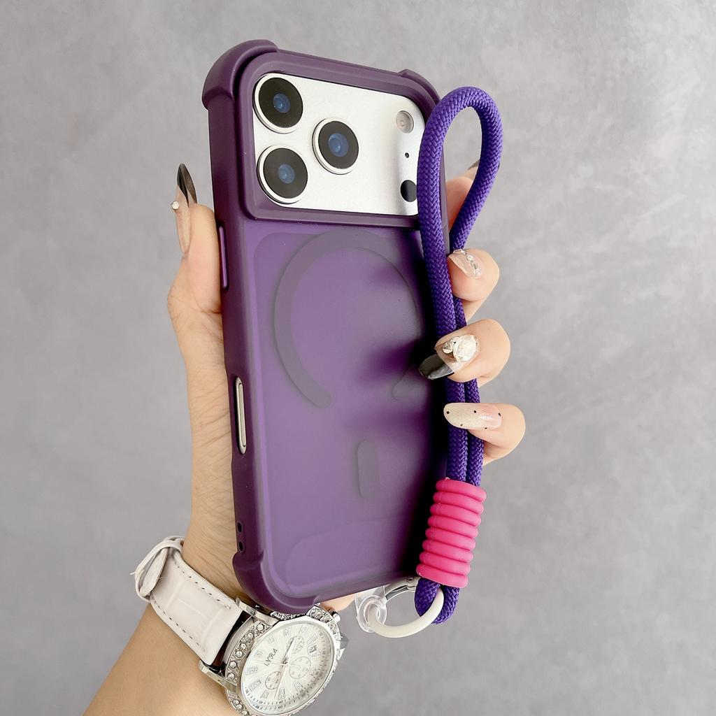 Orange skin-sensitive magnetic mobile phone case is suitable for Apple IP17promax four-corner anti-drop 16/15 hand rope portable 13.