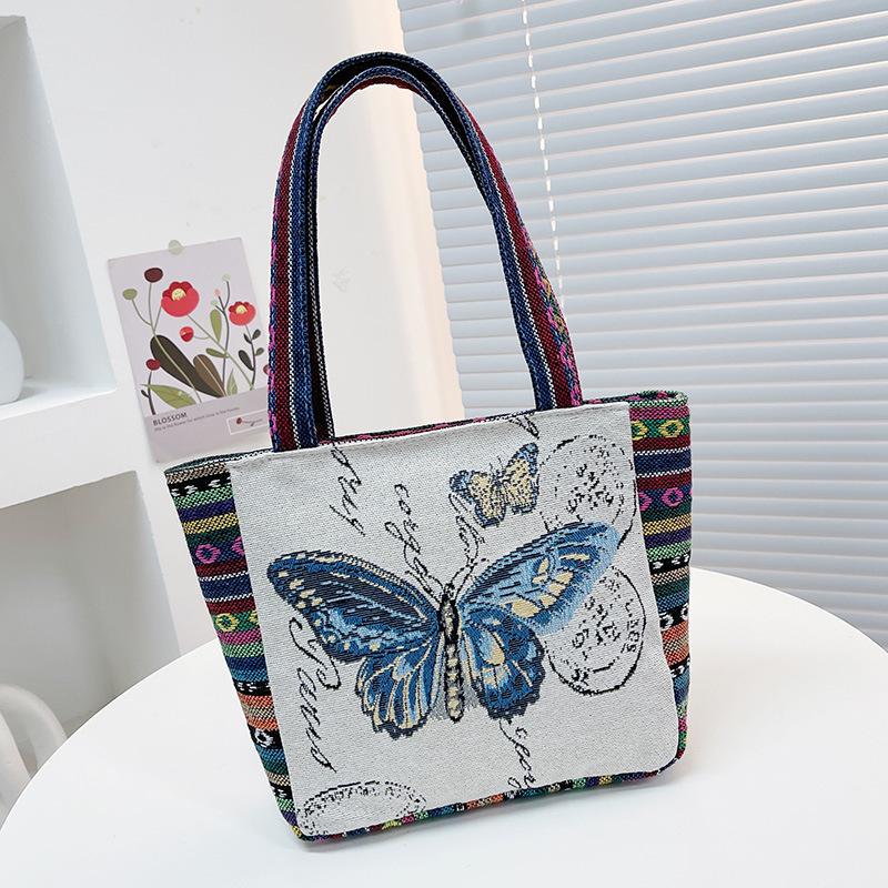 Middle mother handbag women's canvas bag new double-sided embroidered portable small square bag women's bag