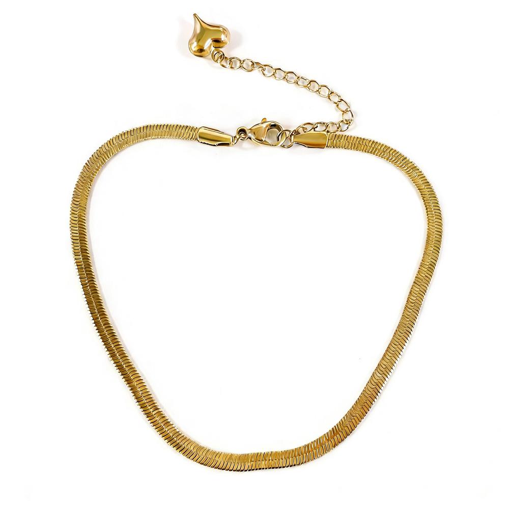 Gold-Plated Snake Bone Chain Anklet - Adjustable Cuban Chain in Stainless Steel, Trendy Jewelry.