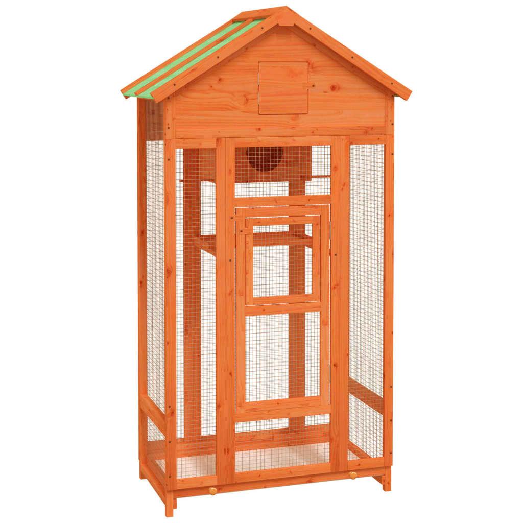 Vidaxl Bird Cage, Brown, 91.5X53X170 Cm, Solid Pine Wood