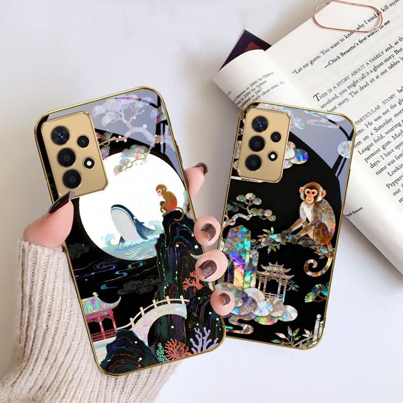 Fantasy Rainbow Pine For Samsung A 01 52S A04 A05S A10 A12 A13 22 23 24 36 42 M02 Note 10 20Ultra 8 9 Golden Glass Phone Case
