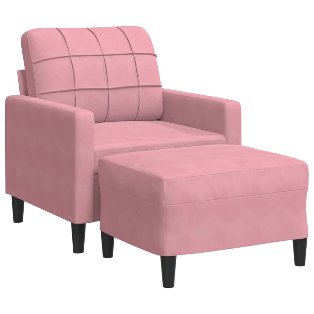 Pink Velvet Armchair with Footstool 60 cm