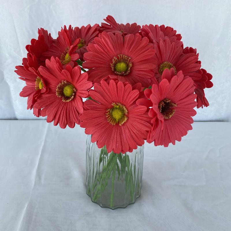 Pu Gerbera Daisy Artificial Flower For Wedding Decor Home Styling Soft Rubber Material
