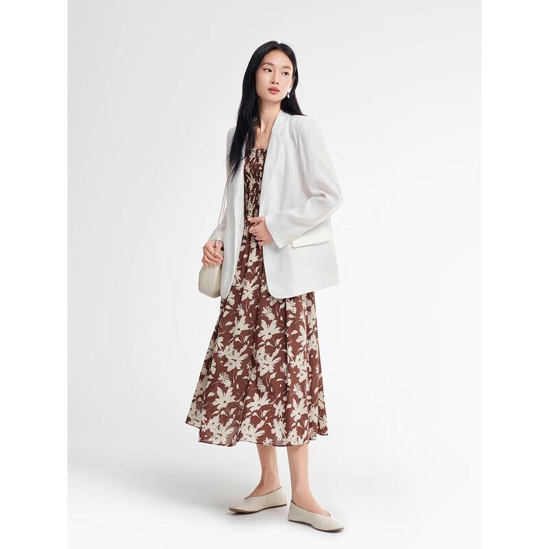 

ANNAKOU Women s 100% Linen One-Button Short Blazer S