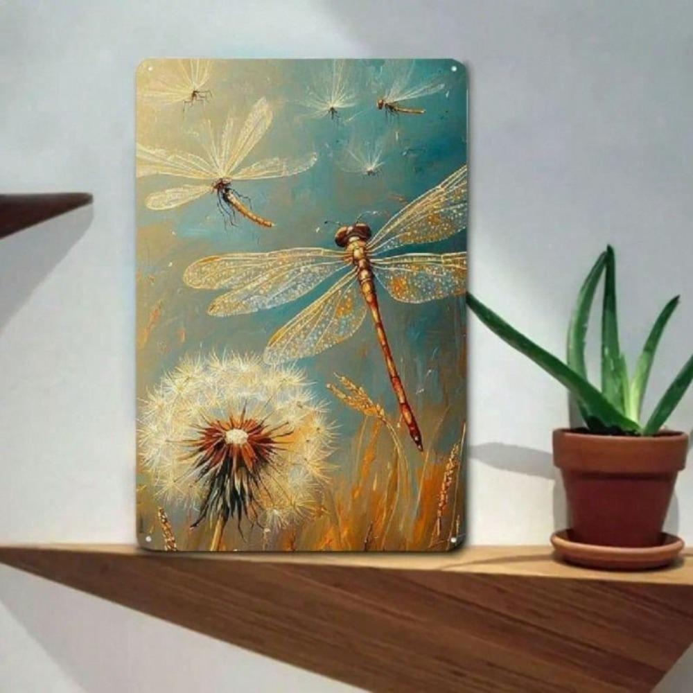 Vintage Metallposter Wandkunst Pusteblume Libelle Wohnzimmer Dekor