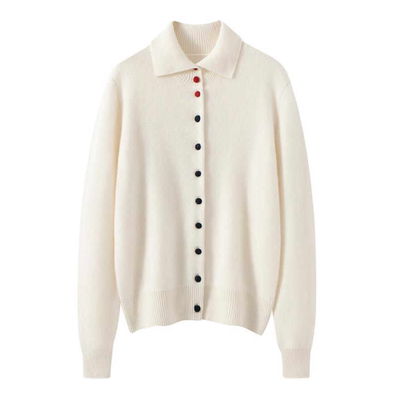 Cashmere Women's Polo Collar Cardigan - Autumn/Winter 2026 Versatile Loose Slimming Outerwear