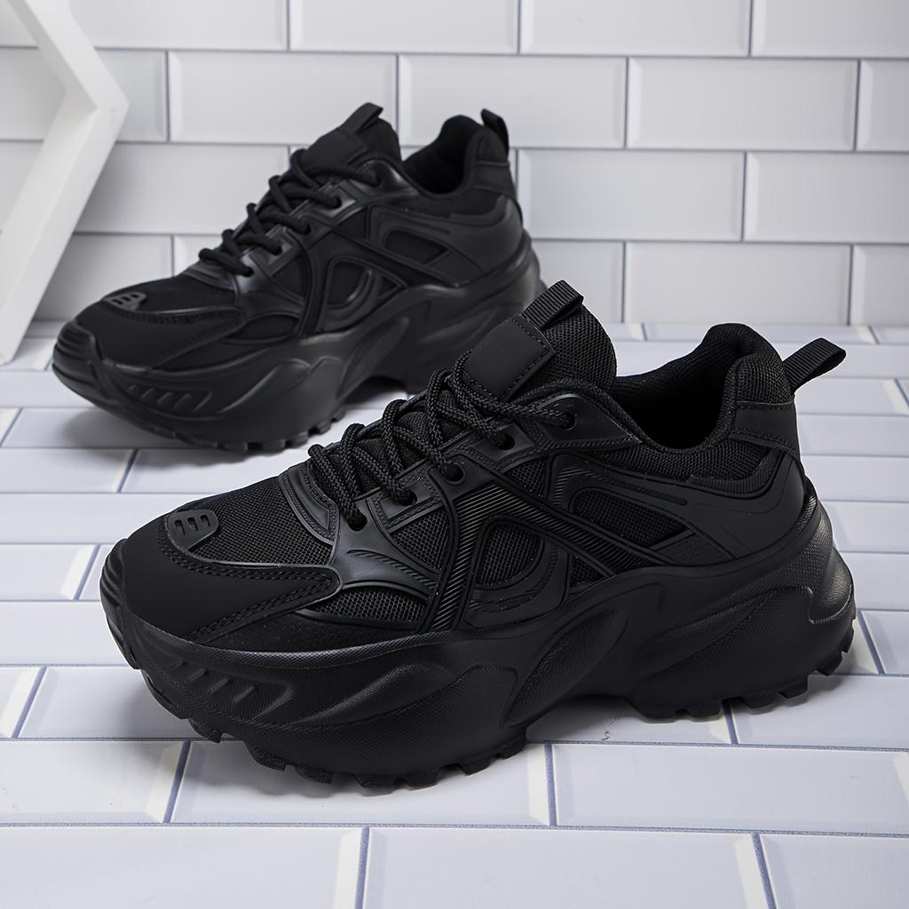 Women's Solid Color Casual Sneakers, Platform Lace Up Soft Sole Chunky Walking Shoes, Breathable Low-top Running Trainers