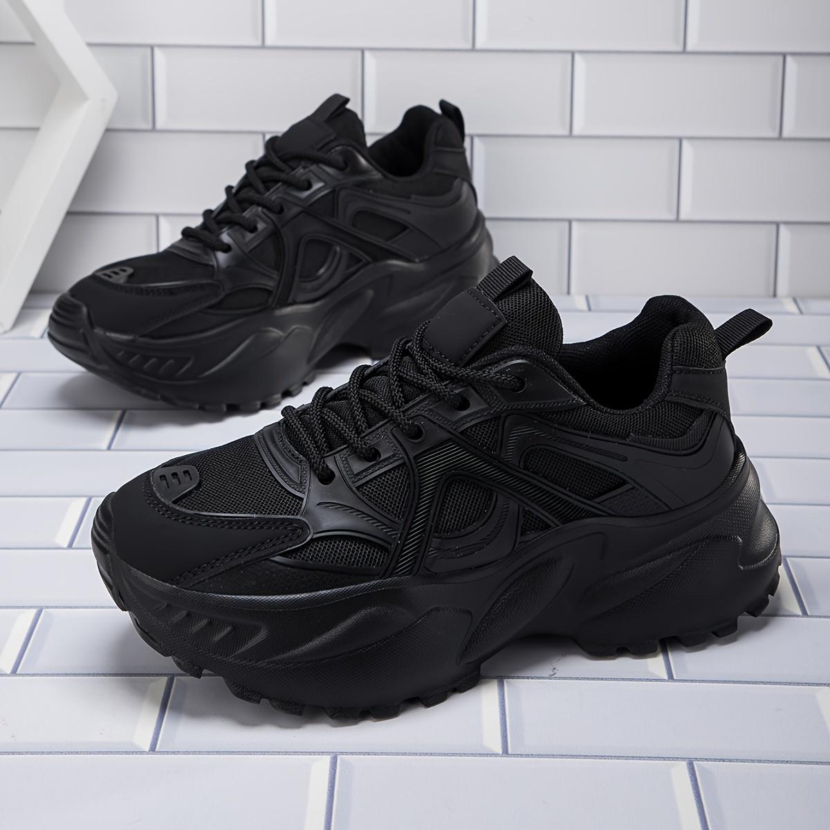 

Женские однотонные повседневные кроссовки, обувь для ходьбы на платформе со шнуровкой, мягкая подошва, толстые дышащие кроссовки для бега с низким верхом 39 чёрный