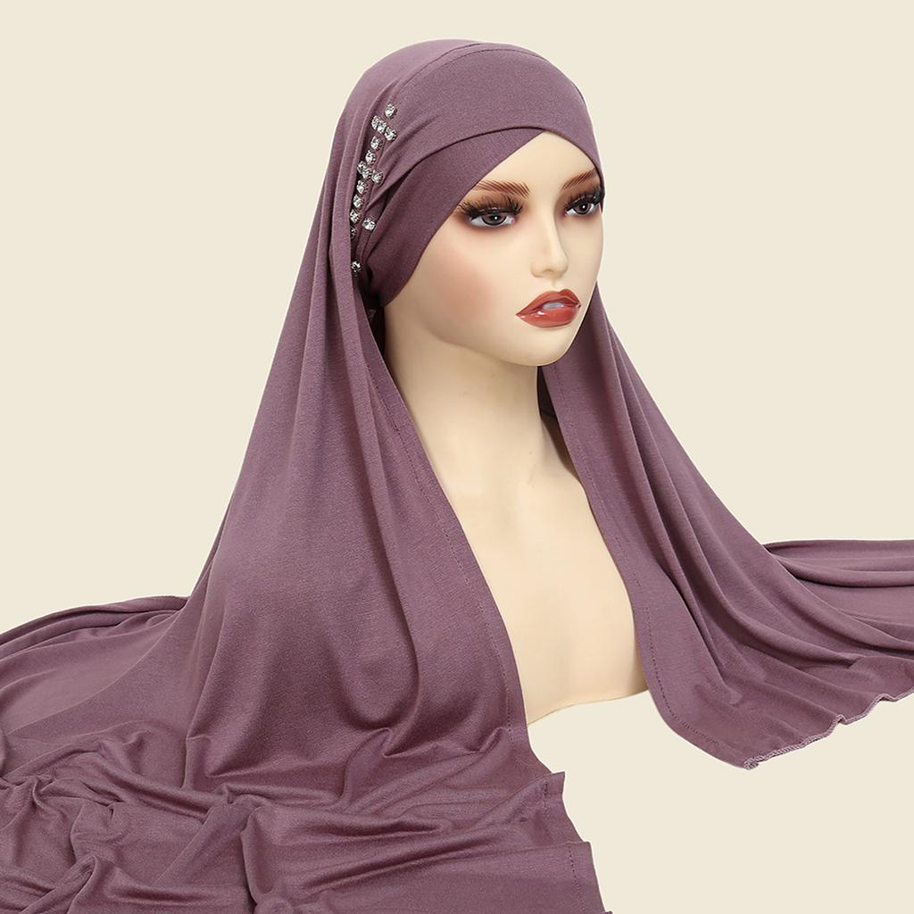 Muslim Women Instant Hijab With Diamonds Turban Pull On Ready Wear Scarf Islam Shawl Amira Scarves Stole Headscarf Wrap Headband