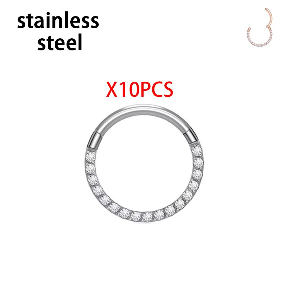 1/10PCS Stainless Steel Nose Ring Septum Clicker Hoop Earrings For Women Piercing Body Jewelry Lip Ring Zircon Hinged Segment