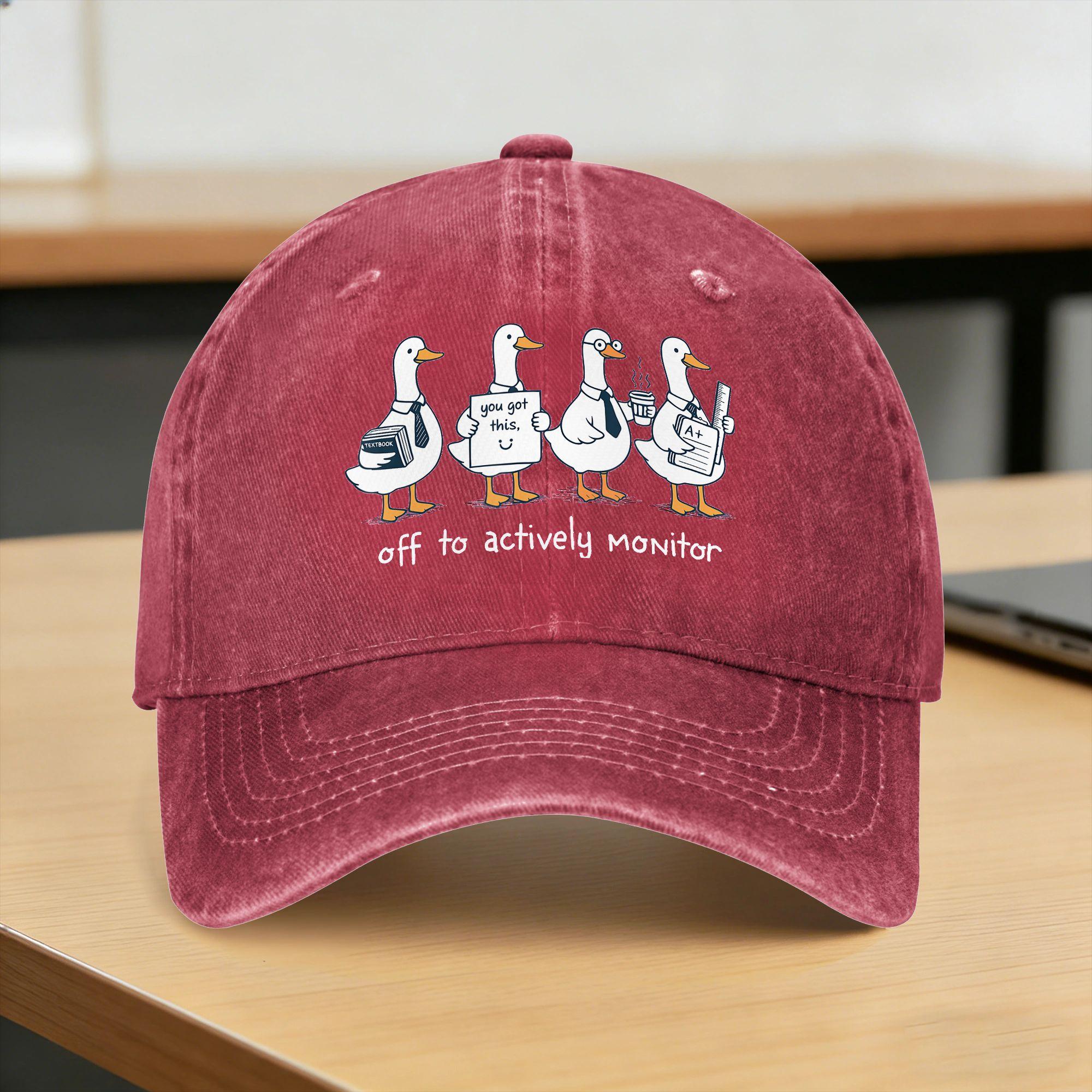 Off to Actively Monitor You Got This Test Day Teacher Goose Casual Baseball Cap Summer  Trucker Hat High Quality Snapback Cap One Size