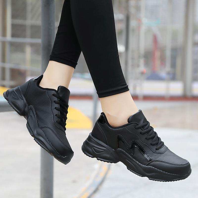 Fashion Black Running Shoes Leather Waterproof Athletic Sneakers Wear Resistant Women Walking Sport Shoes Comfortable Shoes